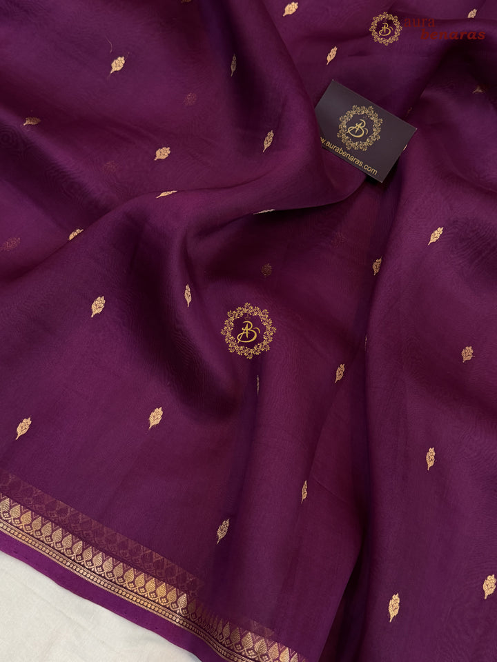 Voilet Kora Silk Banarasi Saree with Zari Butis & Border