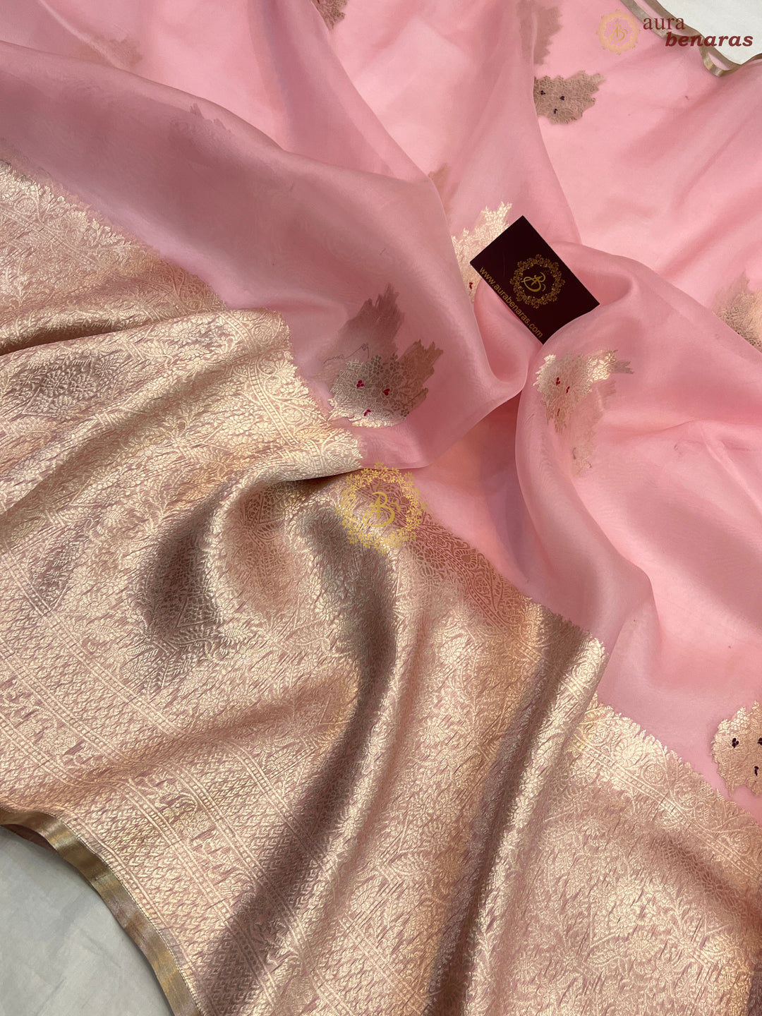 Baby Pink Pure Kora Silk Handloom Banarasi Saree