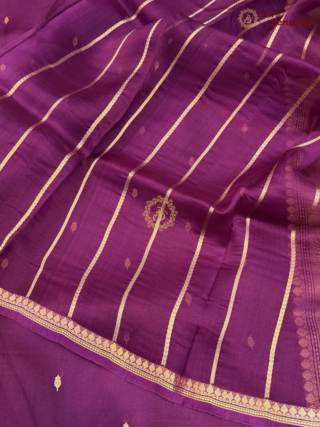 Voilet Kora Silk Banarasi Saree with Zari Butis & Border