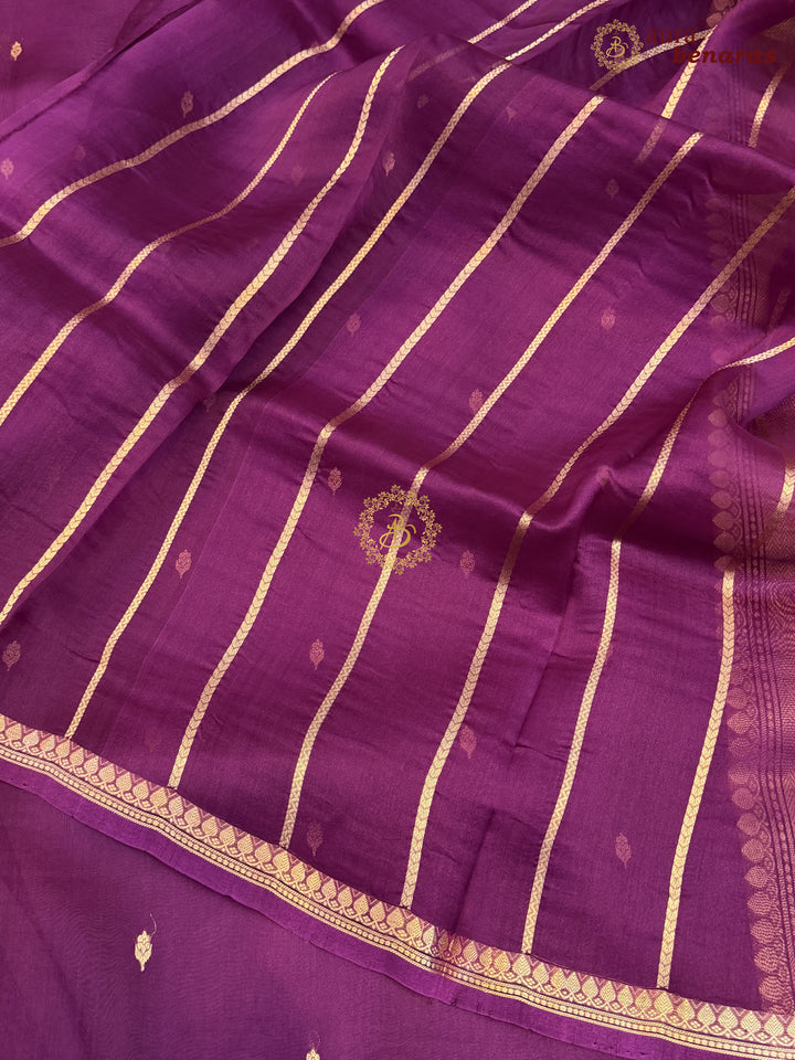 Voilet Kora Silk Banarasi Saree with Zari Butis & Border