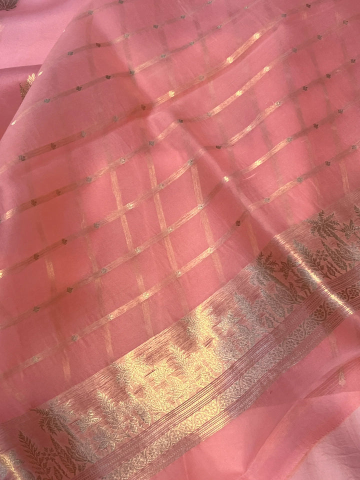 Peach Pure Kora Silk Handloom Banarasi Saree
