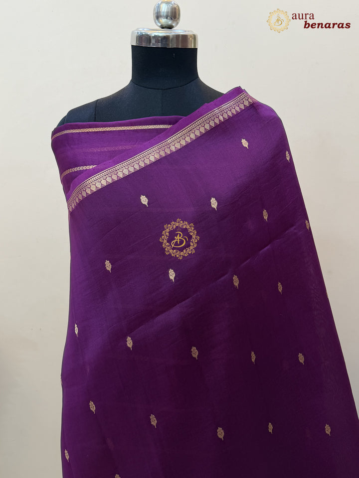 Voilet Kora Silk Banarasi Saree with Zari Butis & Border
