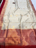 Cream Pure Banarasi Handloom Silk Saree - Aura Benaras