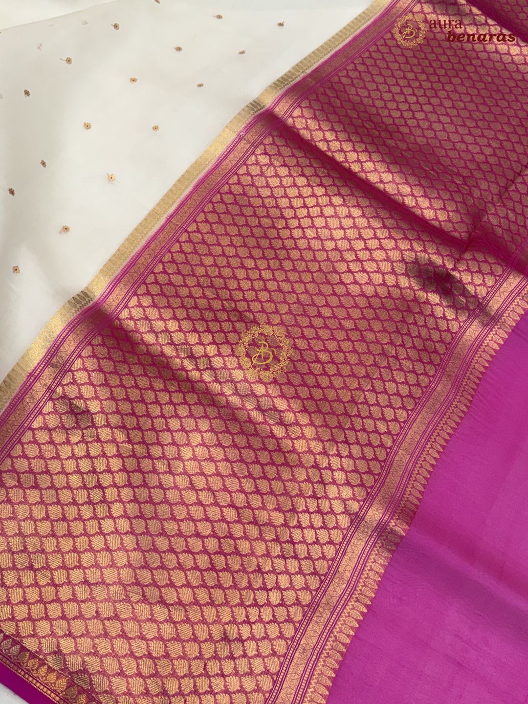 White Kora Silk Banarasi Saree with Zari Butis 