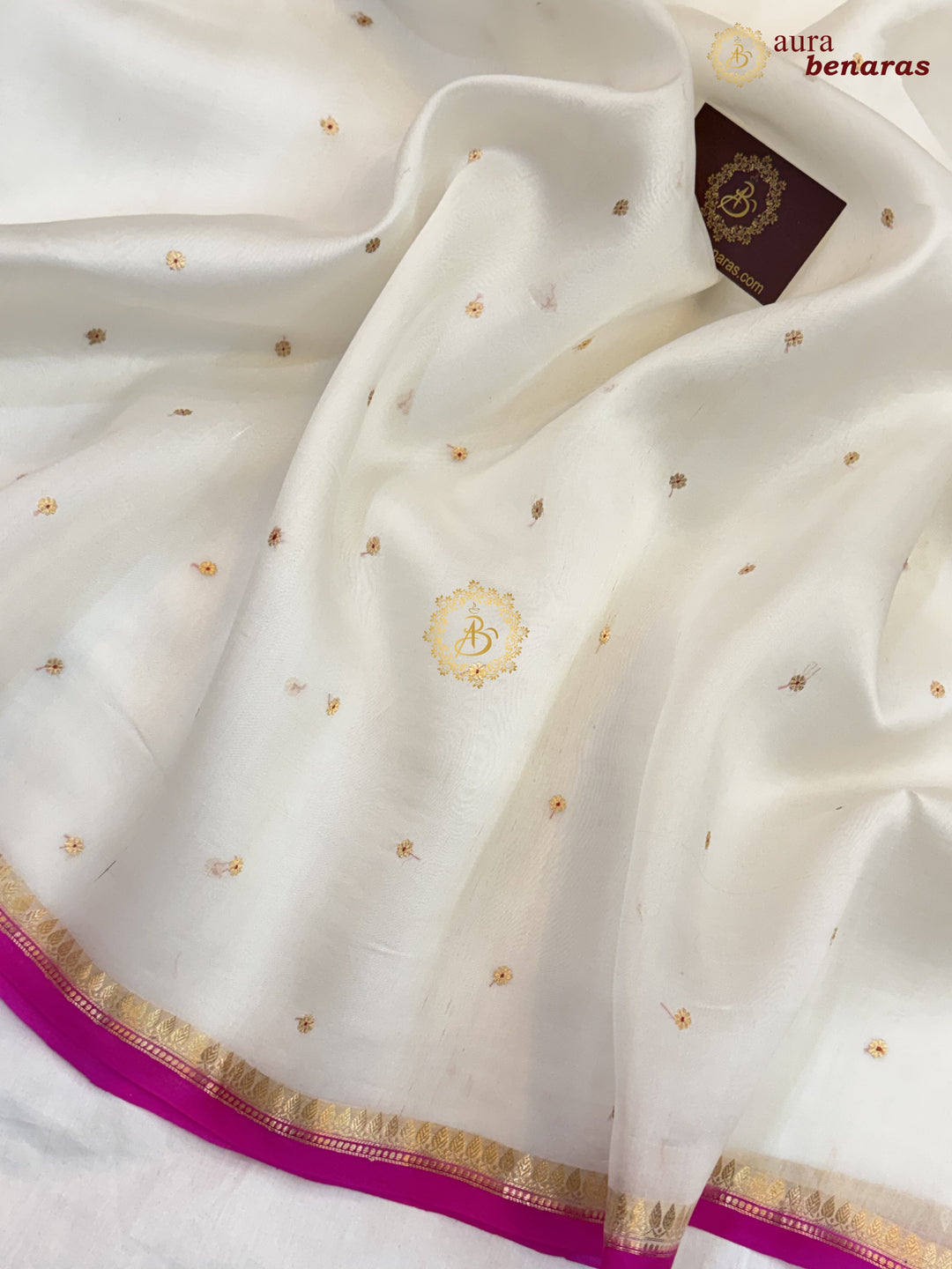 White Kora Silk Banarasi Saree with Zari Butis 