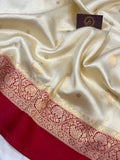 Cream Pure Banarasi Handloom Silk Saree - Aura Benaras