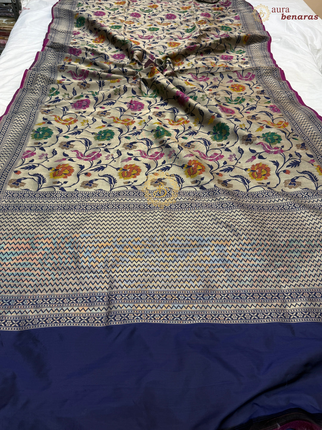 Navy Blue Pure Katan silk Handloom Banarasi Saree