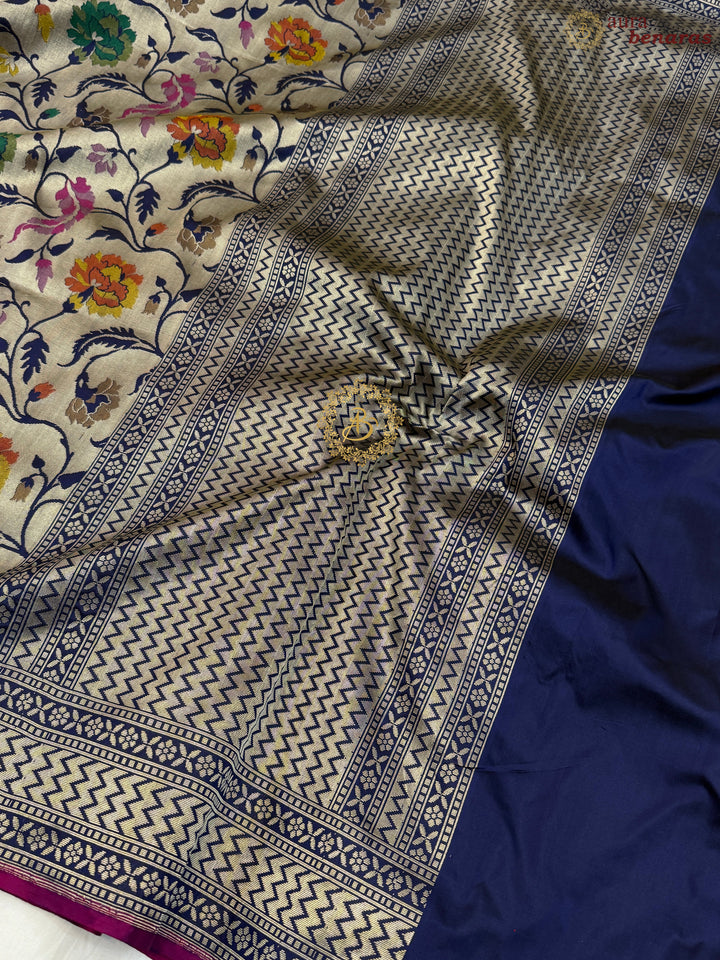 Navy Blue Pure Katan silk Handloom Banarasi Saree
