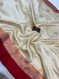 Cream Pure Banarasi Handloom Silk Saree - Aura Benaras