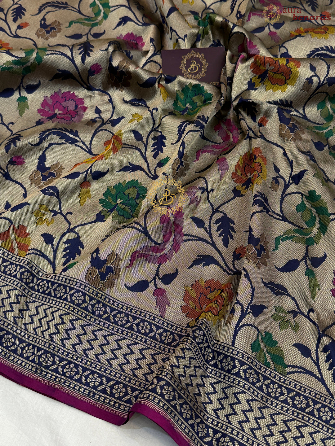 Navy Blue Pure Katan silk Handloom Banarasi Saree