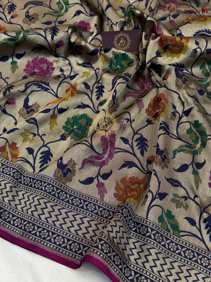 Navy Blue Pure Katan silk Handloom Banarasi Saree