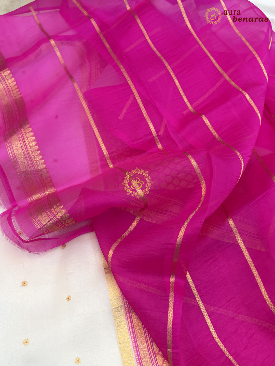 White Kora Silk Banarasi Saree with Zari Butis 