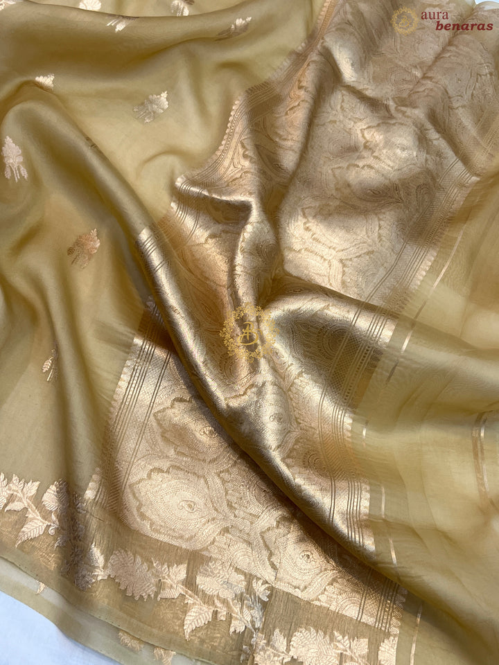 Pre Order :: Beige Pure Kora Silk Handloom Banarasi Saree