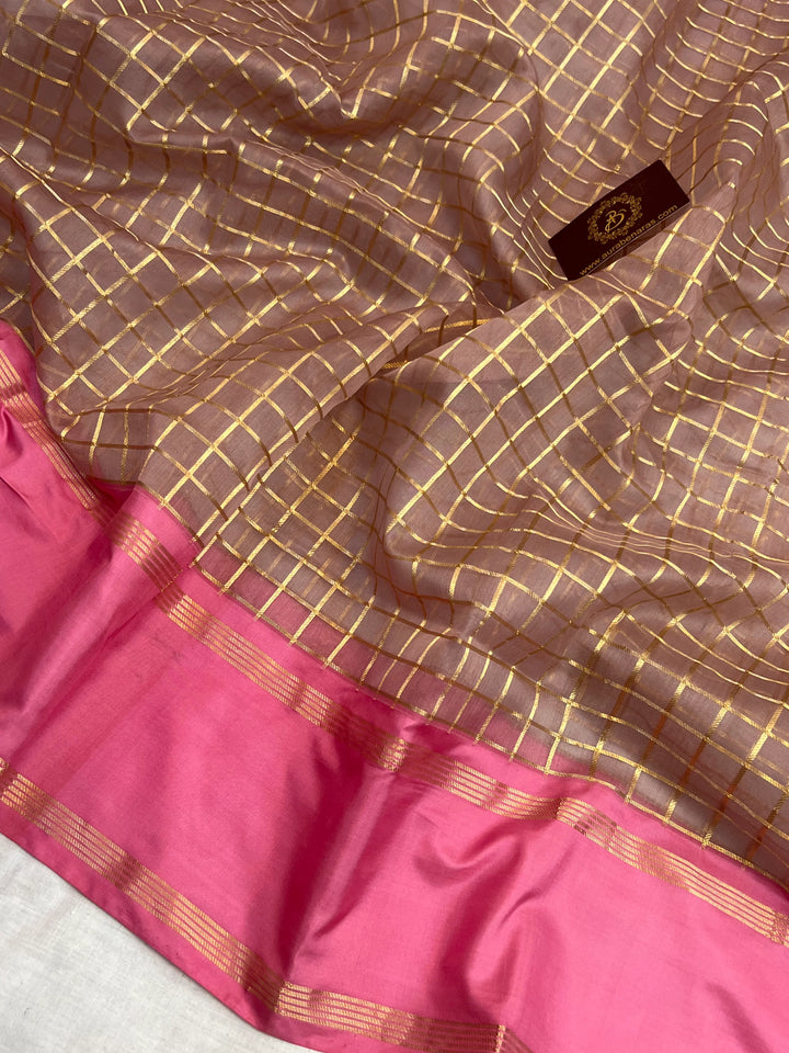 Pastel Grey Kora Silk Banarasi Saree with Kadiyal Border