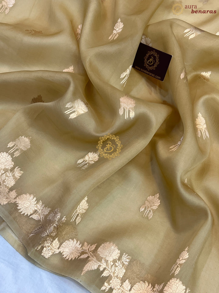 Pre Order :: Beige Pure Kora Silk Handloom Banarasi Saree