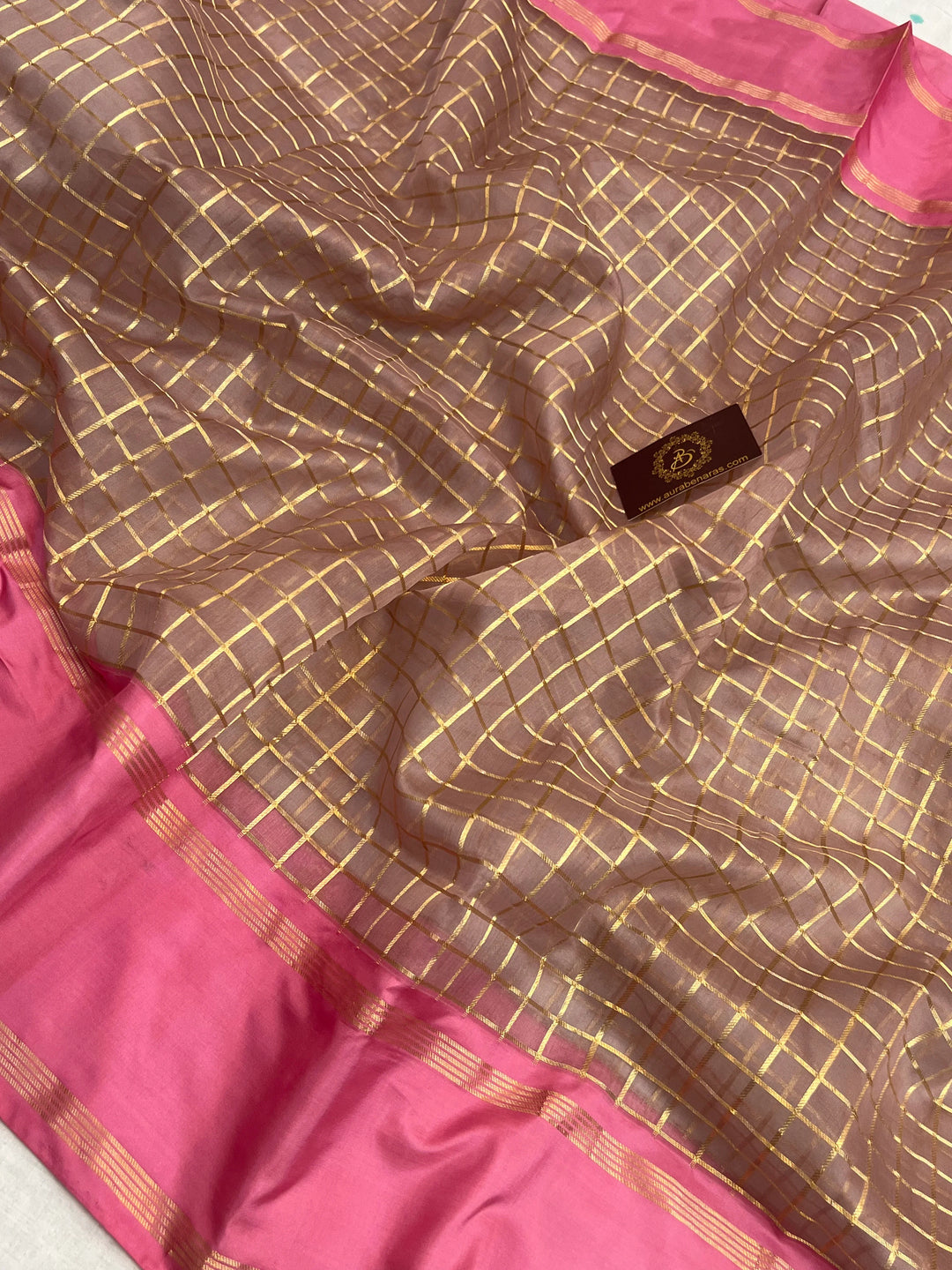 Pastel Grey Kora Silk Banarasi Saree with Kadiyal Border