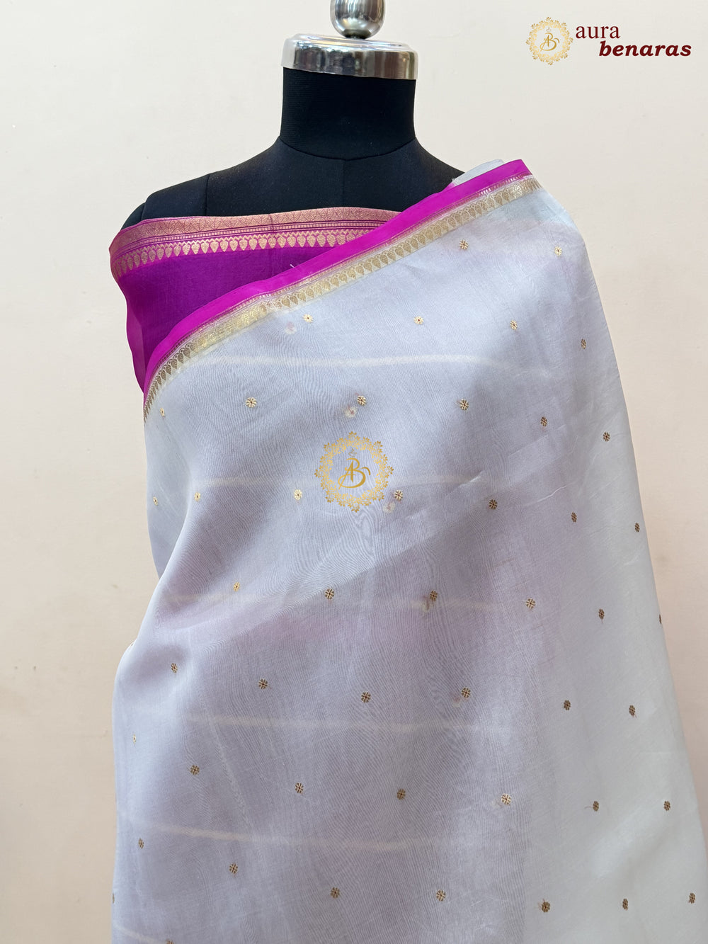 White Kora Silk Banarasi Saree with Zari Butis 