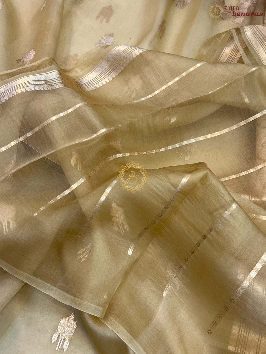 Pre Order :: Beige Pure Kora Silk Handloom Banarasi Saree