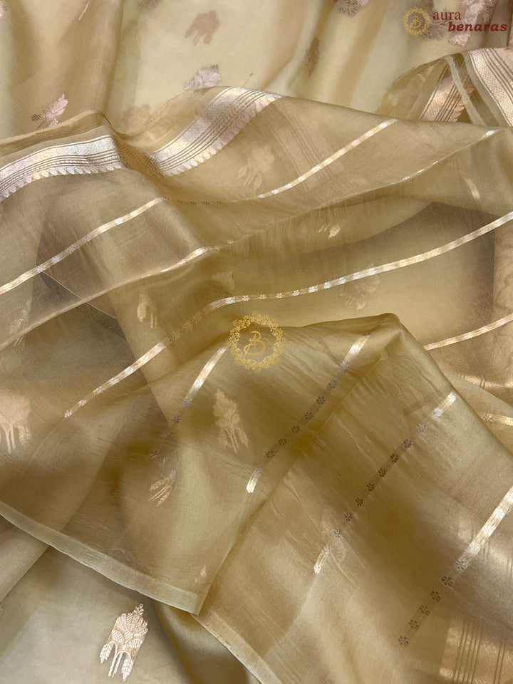 Pre Order :: Beige Pure Kora Silk Handloom Banarasi Saree