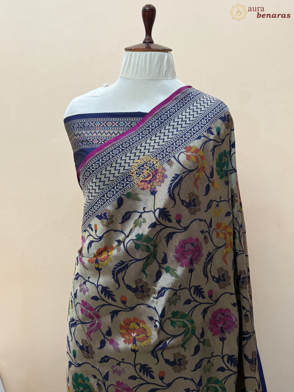 Navy Blue Pure Katan silk Handloom Banarasi Saree