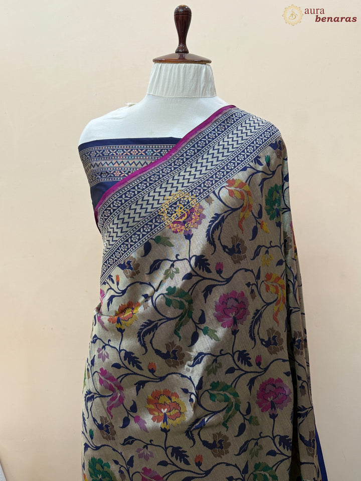 Navy Blue Pure Katan silk Handloom Banarasi Saree