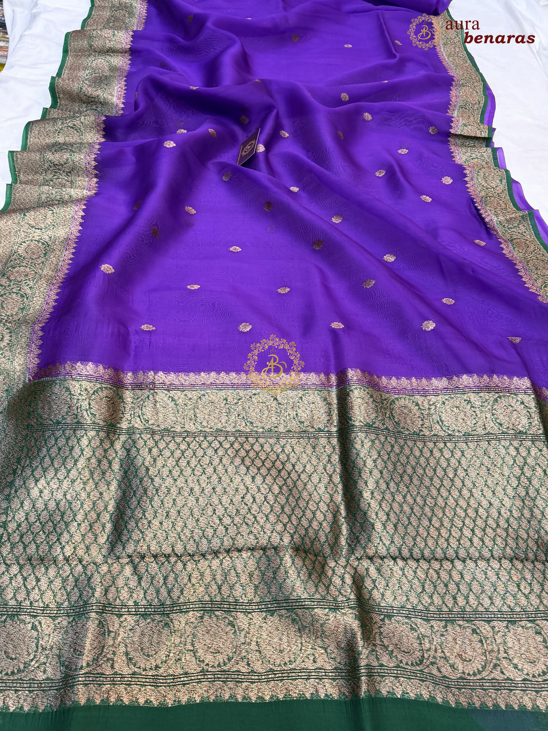 Purple Banarasi Handloom Kora Silk Saree - Aura Benaras