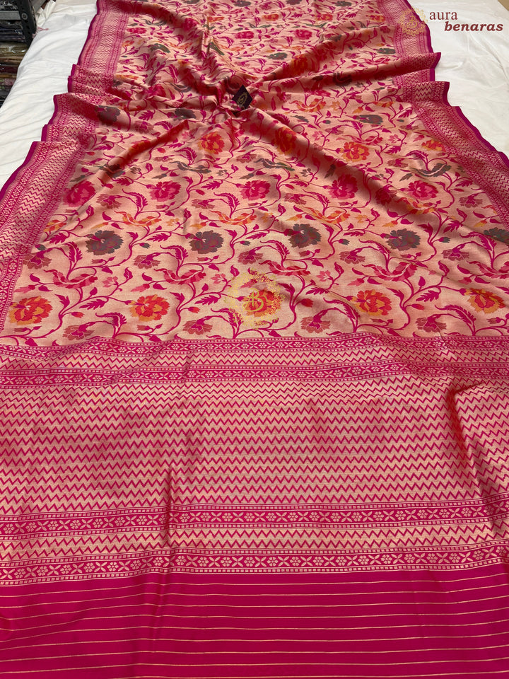 Rani Pink Pure Katan silk Handloom Banarasi Saree