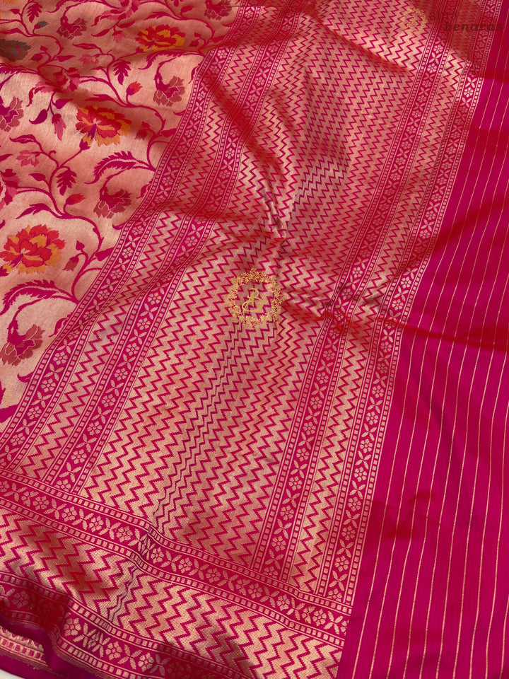 Rani Pink Pure Katan silk Handloom Banarasi Saree