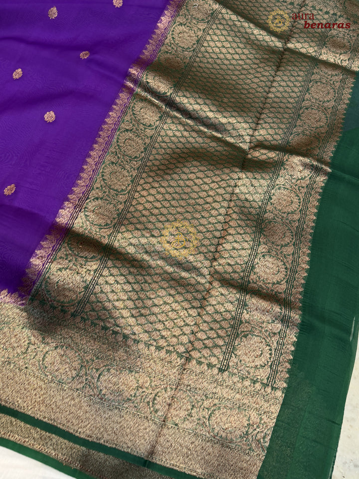 Purple Banarasi Handloom Kora Silk Saree - Aura Benaras