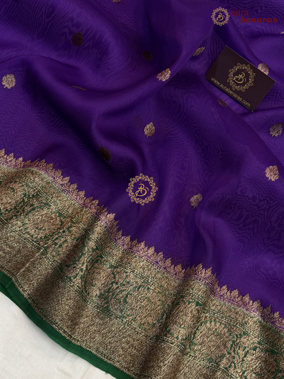 Purple Banarasi Handloom Kora Silk Saree - Aura Benaras
