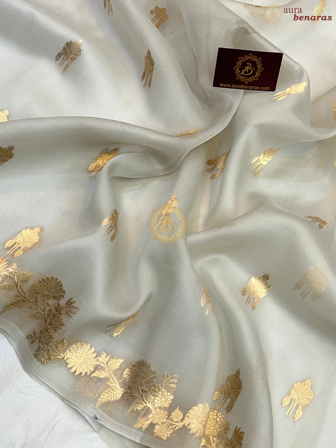Pre Order :: Ice Grey Pure Kora Silk Handloom Banarasi Saree