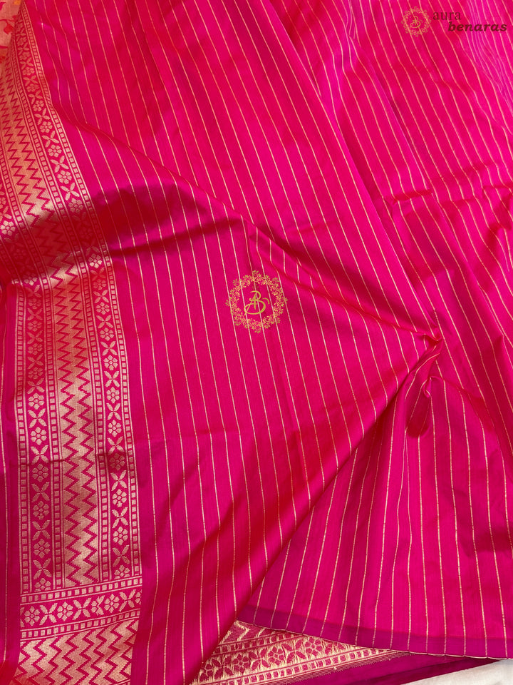 Rani Pink Pure Katan silk Handloom Banarasi Saree