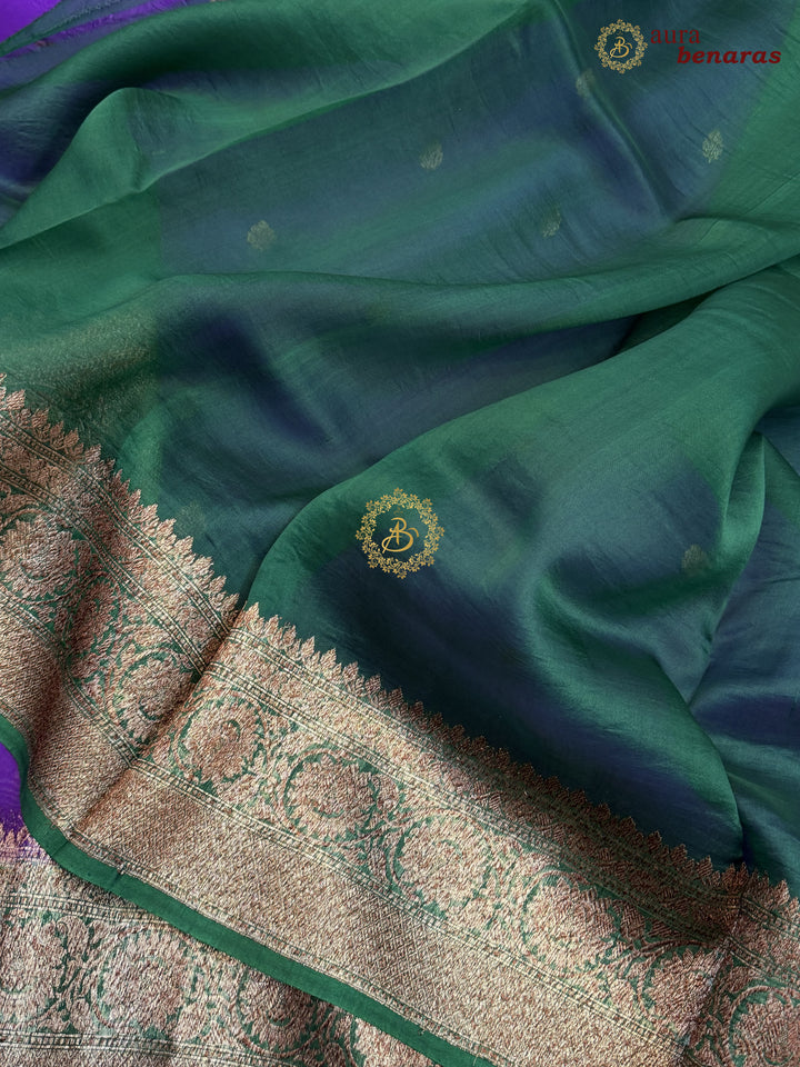 Purple Banarasi Handloom Kora Silk Saree - Aura Benaras