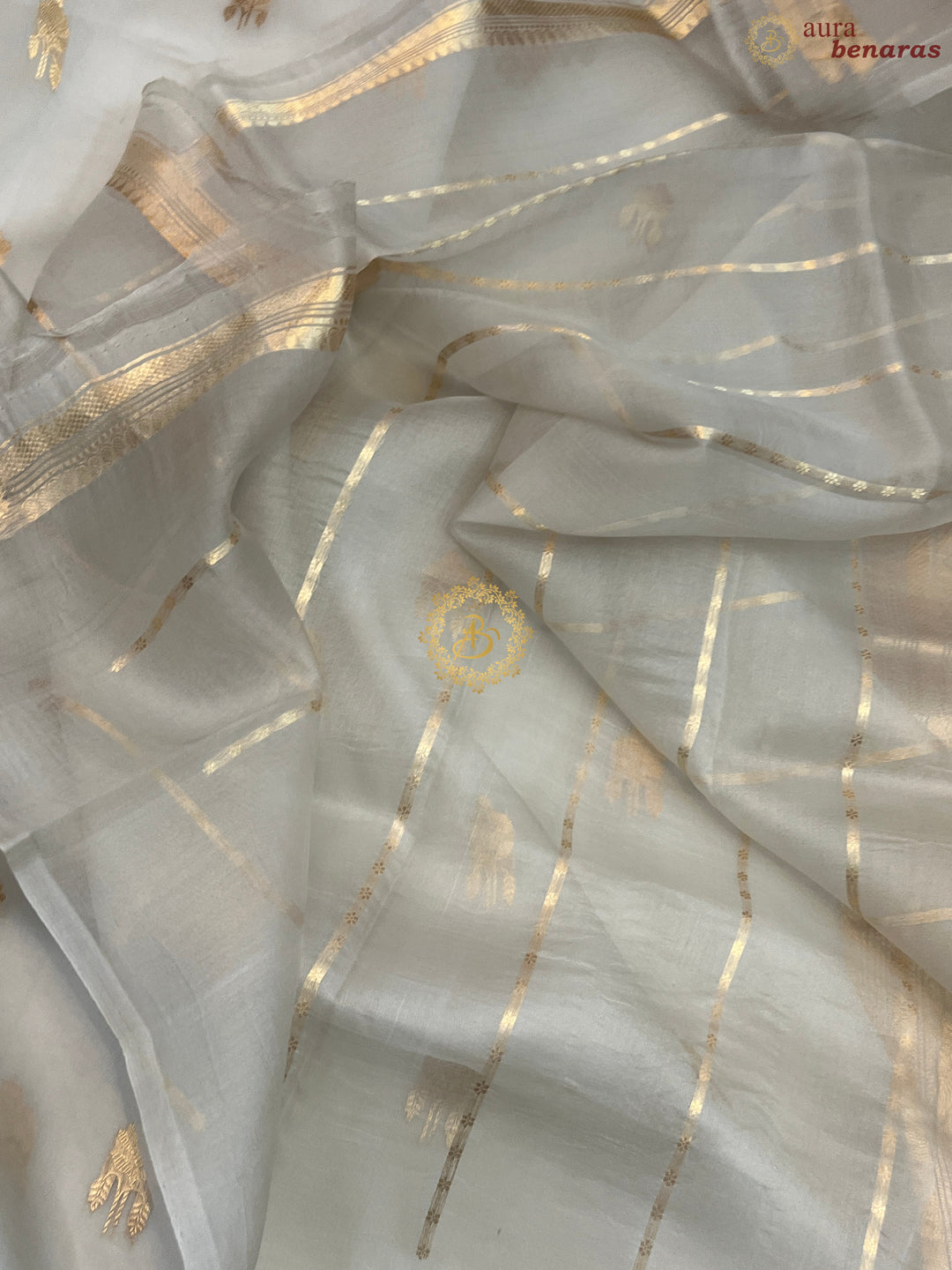 Pre Order :: Ice Grey Pure Kora Silk Handloom Banarasi Saree