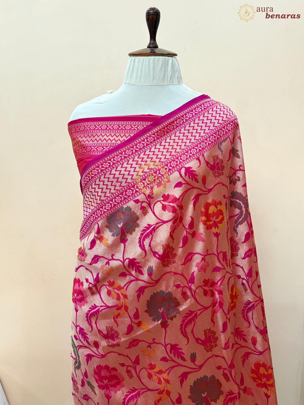 Rani Pink Pure Katan silk Handloom Banarasi Saree