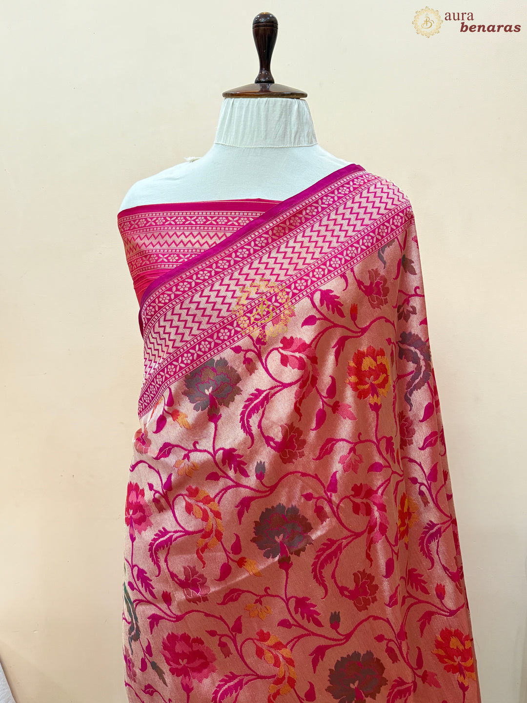 Rani Pink Pure Katan silk Handloom Banarasi Saree