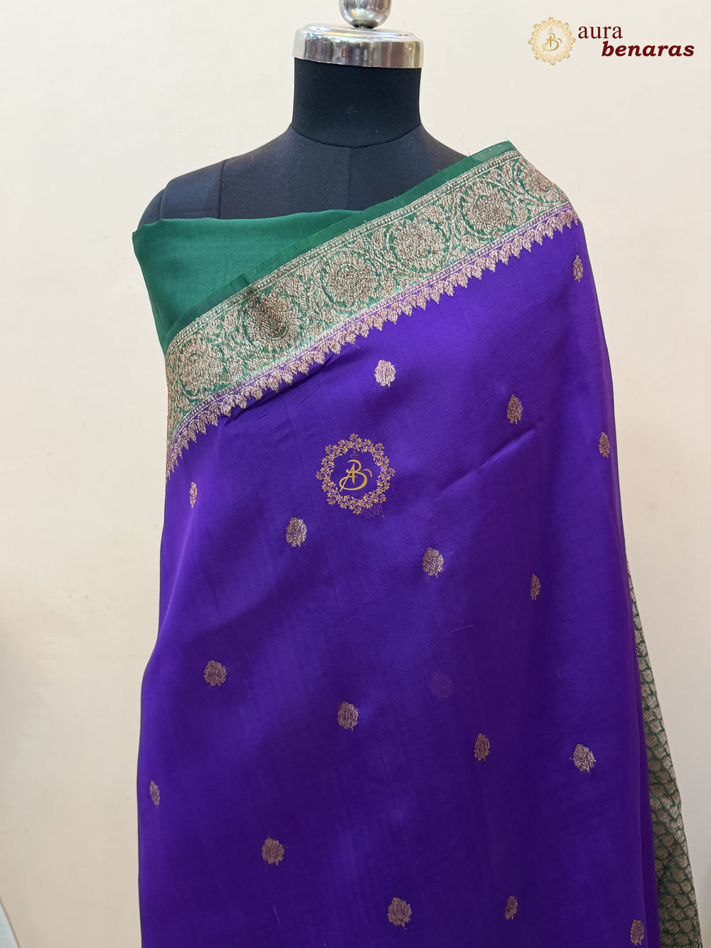Purple Banarasi Handloom Kora Silk Saree - Aura Benaras