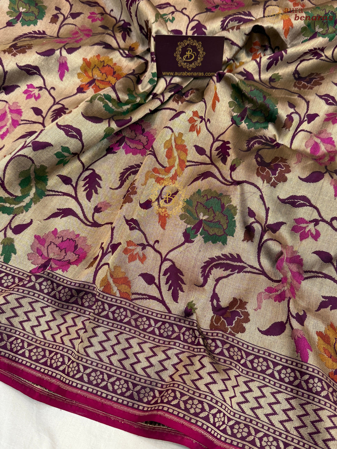 Wine Pure Katan silk Handloom Banarasi Saree