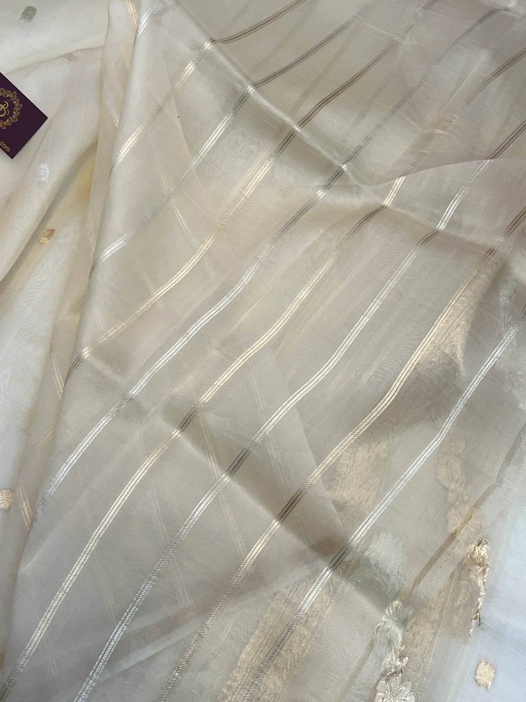 Cream Kora Silk Banarasi Saree – Kadhwa Butis in Zari