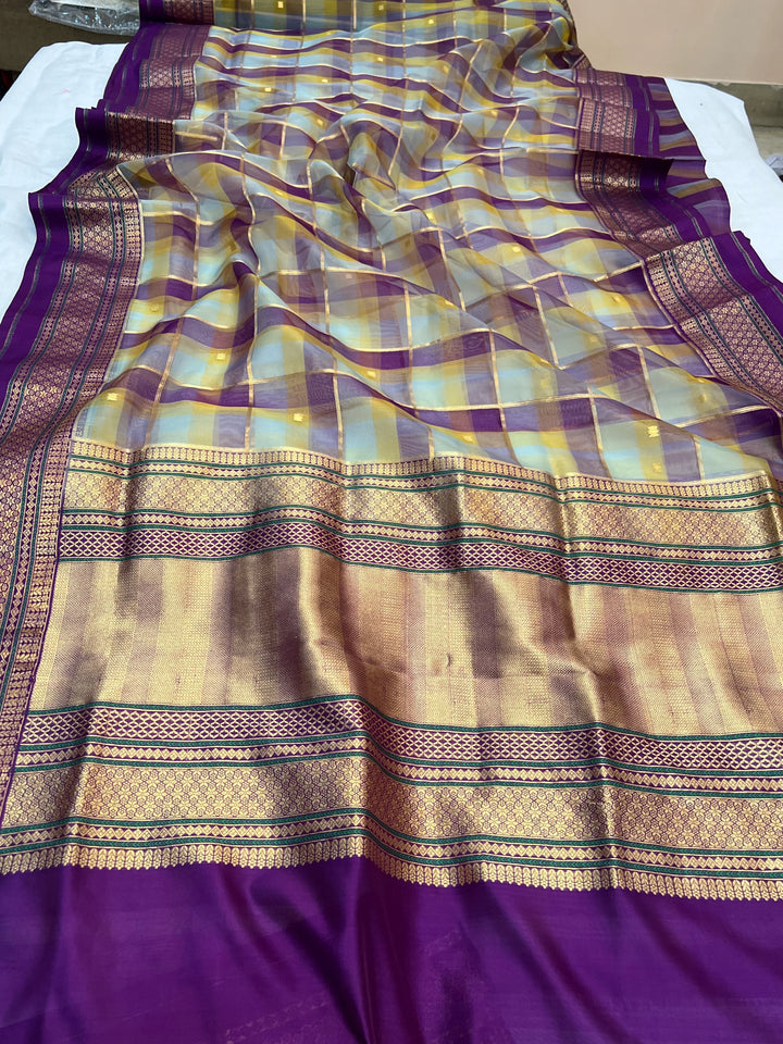 Purple Rangkaat Pure Kora Silk Handloom Banarasi Saree 