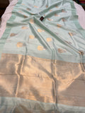 Pani Sea Green Pure Banarasi Handloom Silk Saree - Aura Benaras