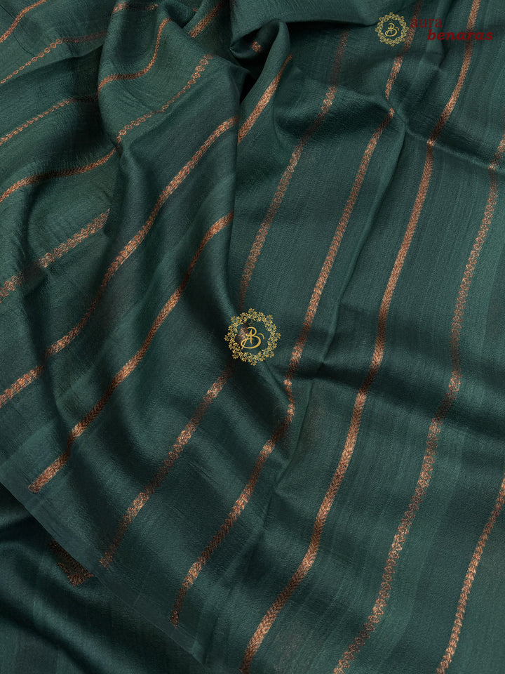 Bottle Green Tussar Silk Banarasi Saree with Kadhwa Meenakari