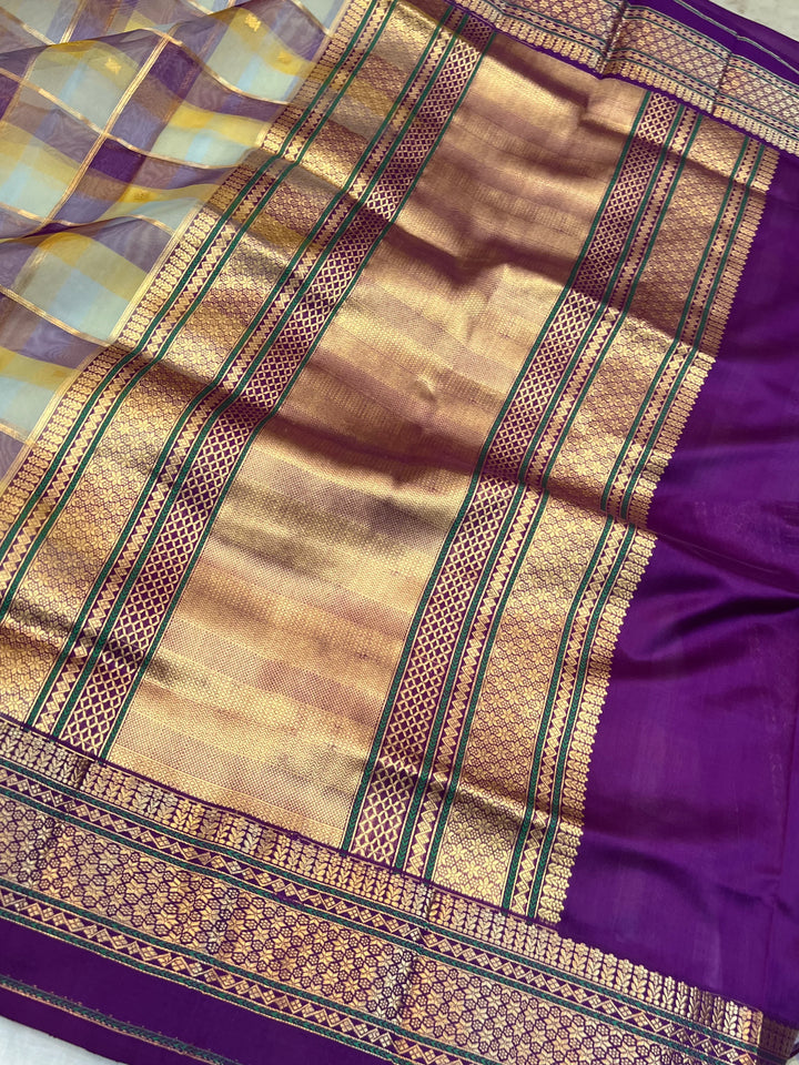 Purple Rangkaat Pure Kora Silk Handloom Banarasi Saree 