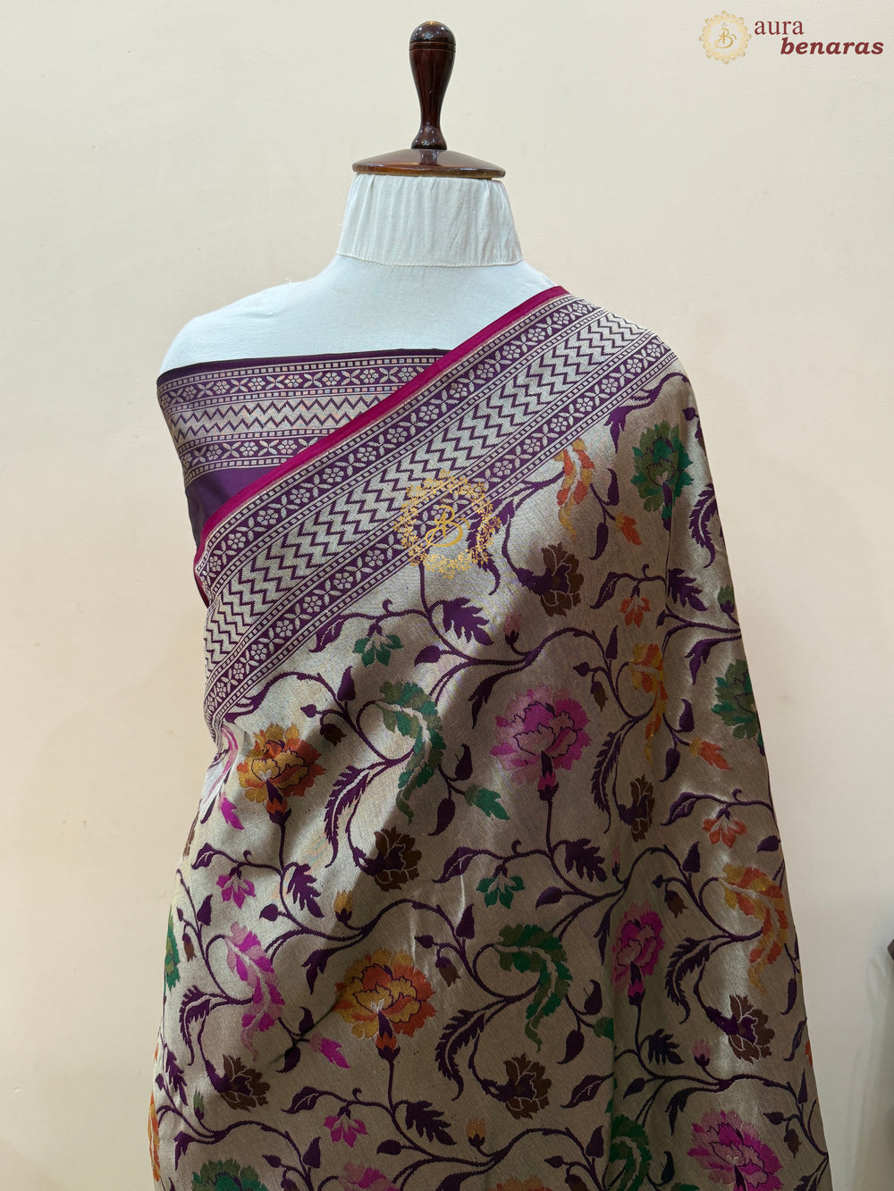 Wine Pure Katan silk Handloom Banarasi Saree