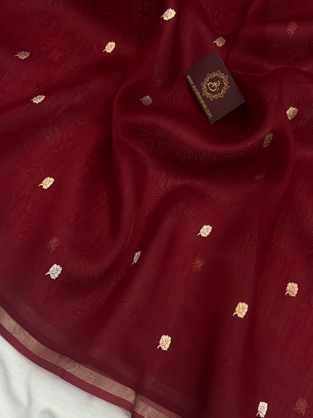 Maroon Kora Silk Banarasi Saree – Kadhwa Butis in Zari