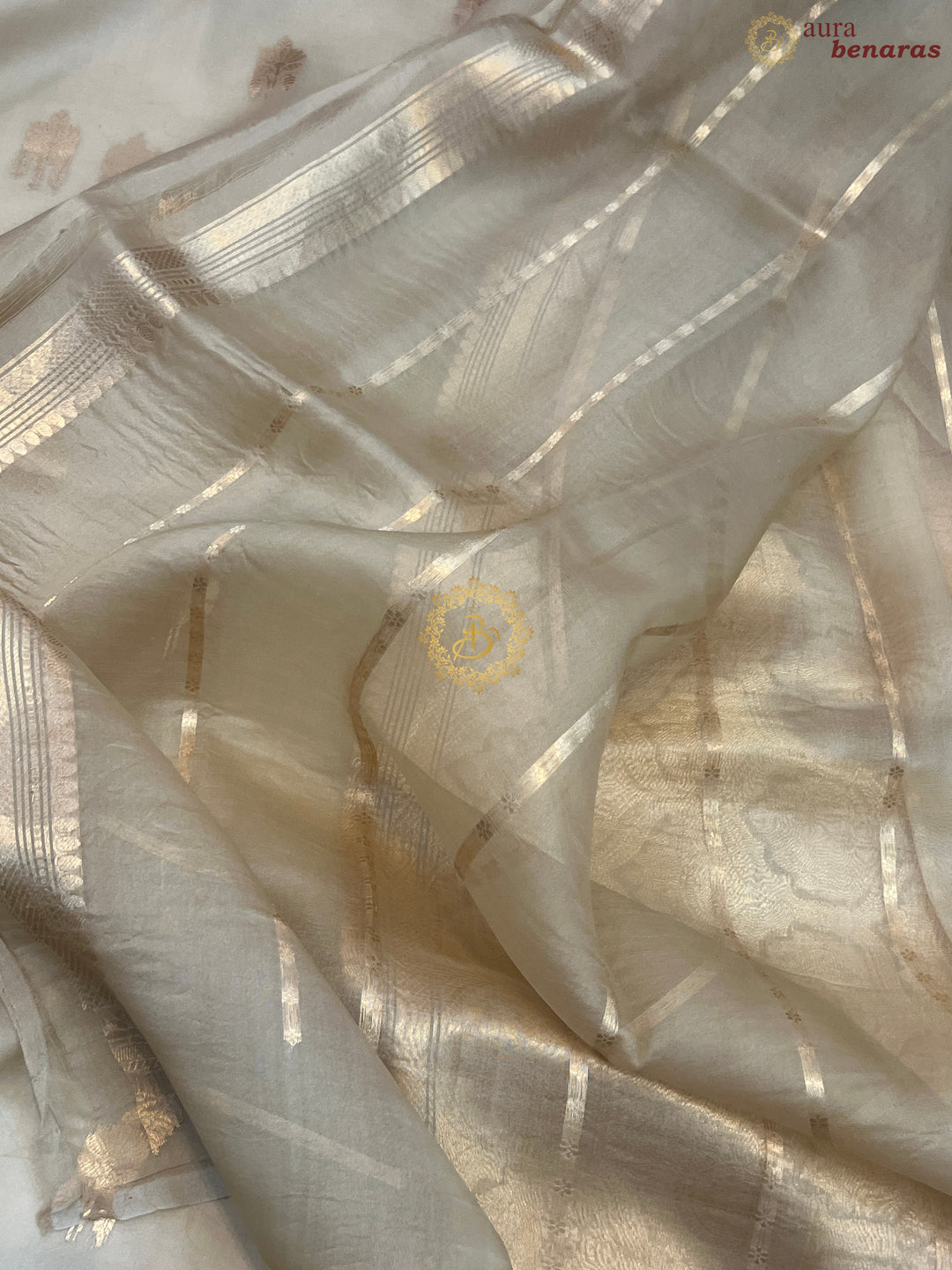 Pre Order :: Cream Pure Kora Silk Handloom Banarasi Saree
