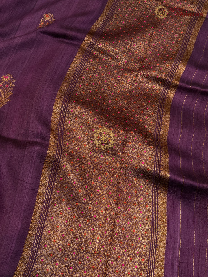 Wine Tussar Silk Banarasi Saree with Kadhwa Meenakari