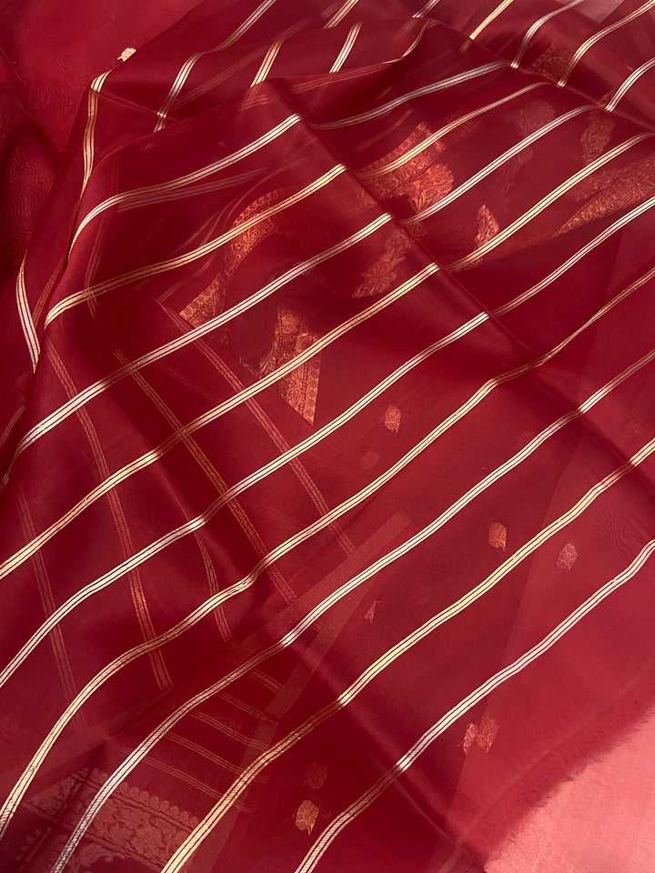 Maroon Kora Silk Banarasi Saree – Kadhwa Butis in Zari