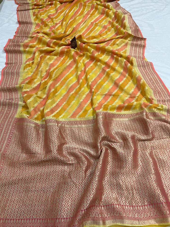 Yellow Rangkaat Banarasi Khaddi Georgette Saree - Aura Benaras