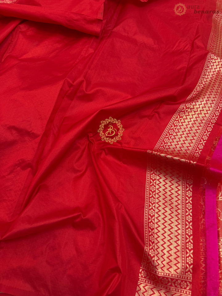 Red Pure Katan silk Handloom Banarasi Saree